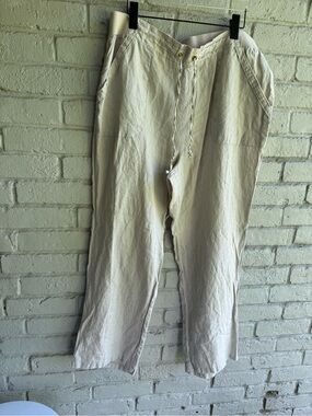 Ellen Tracy 100% Linen Sz XL Casual Drawstring  Pants Beige